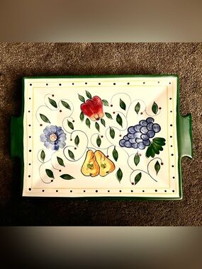 LARGE 18” Gibson Serving Platter - Fruit & Floral Stoneware